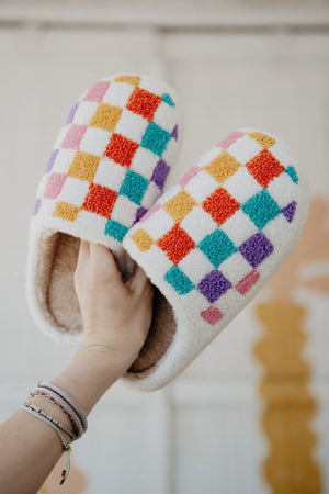 Multicolored Checkered Pattern Slippers