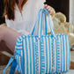 Blue Stripe Ruffle Weekender