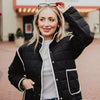 Quilted Trim Jacket - Black w/White Piping